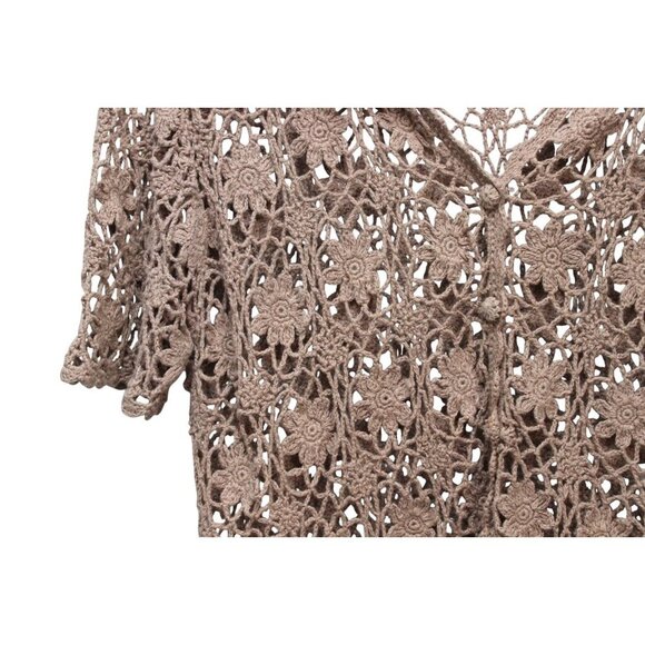 Vintage Open Knit Cardigan Large Ramie Cotton Crochet Floral Boho Cottagecore - Picture 8 of 12